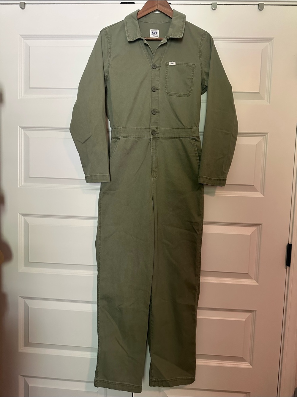 Lee Vintage Style Green Workwear Jumpsuit Women’s Elastic Waist Button Front S